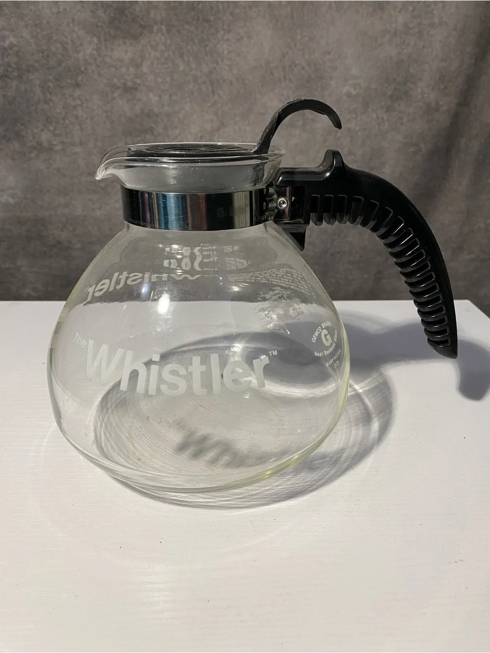 VTG Gemco The Whistler Glass Kettle 8 Cup Stove Top Coffee Tea Pot Carafe USA